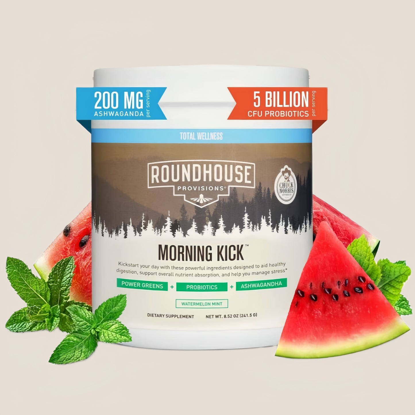 ROUNDHOUSE PROVISION Morning Kick, Zero Sugar Greens Superfood Powder Supplement with Ashwagandha, Collagen, Probiotics, Debloat Drink, 30 Servings (Strawberry Lemonade) by Chuck Norris